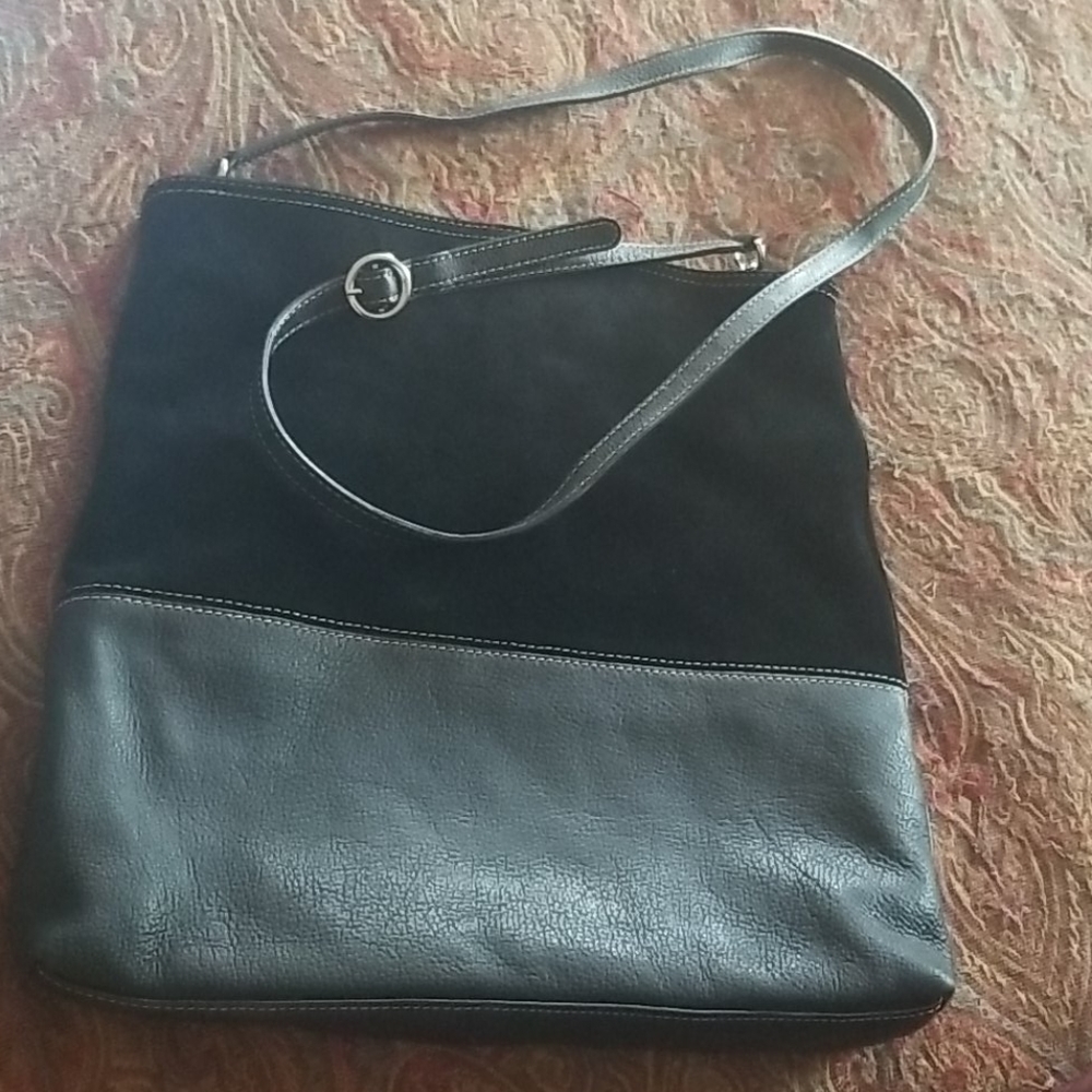 Levenger Black Suede/Leather Shoulder Bag NWOT